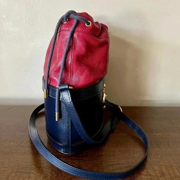 Gucci Azalea Sakai Be Green Horsebit 1955 Drawstring Bucket Bag Blue Cherry Red - Picture 8 of 9